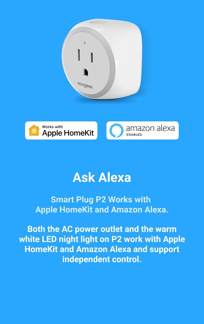 Koogeek Prise Intelligente WiFi Smart Plug, 2.4GHz HomeKit Siri et