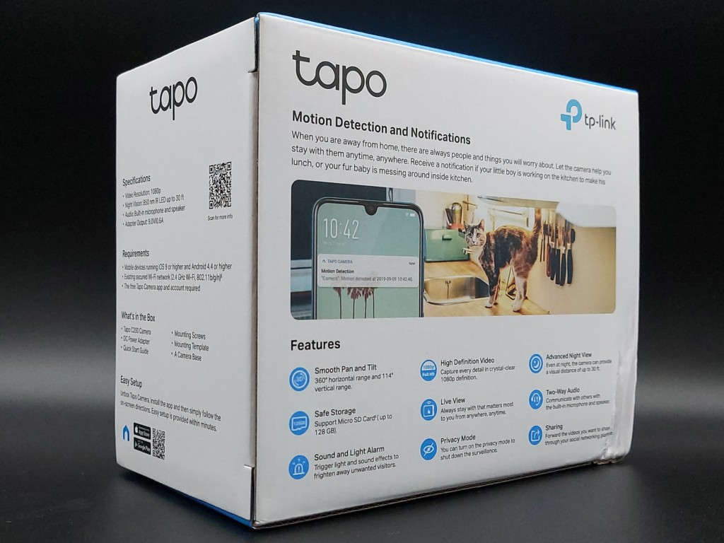 Dos du packaging caméra intérieur TP-Link Tapo C200