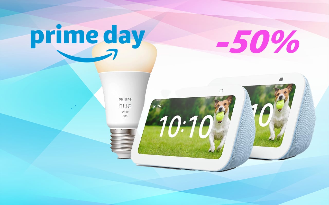 Profitez de l'offre exceptionnelle sur le pack Echo Show 5 (3ème génération) + ampoule Philips Hue White Ambiance à -50% !