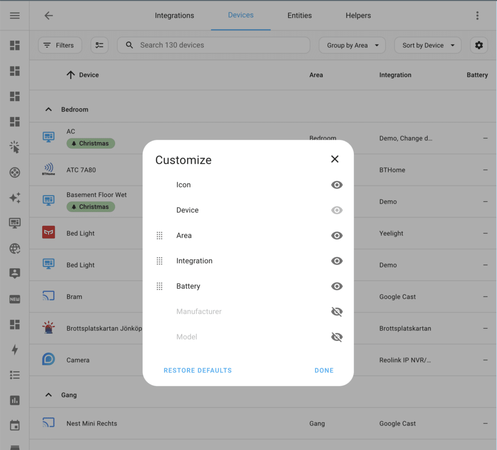 Réorganisation des colonnes des tableaux de données dans Home Assistant 2024.7