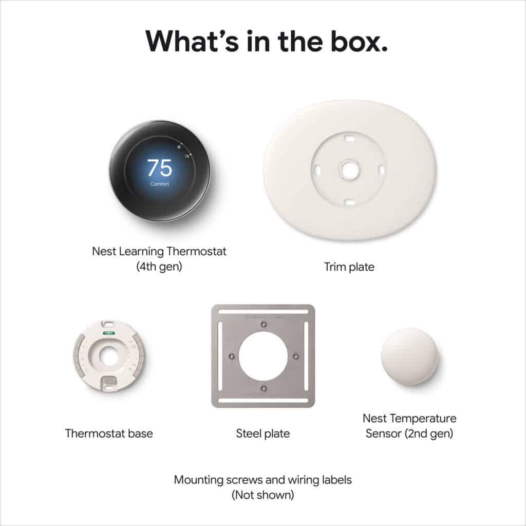 Contenu du packaging du nouveau thermostat Nest 4e génération