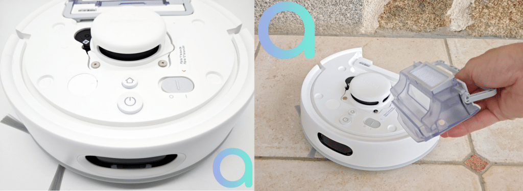 Sous le capot du robot aspirateur, on retrouve les différents boutons fonction